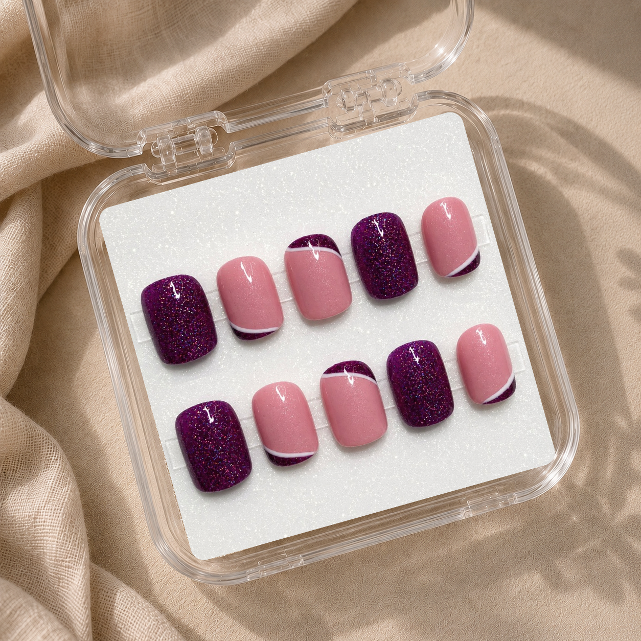 Berry Glow – Rose nude & paillettes prune – Coffin