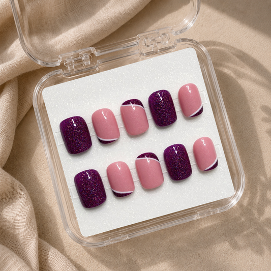 Berry Glow – Rose nude & paillettes prune – Amande