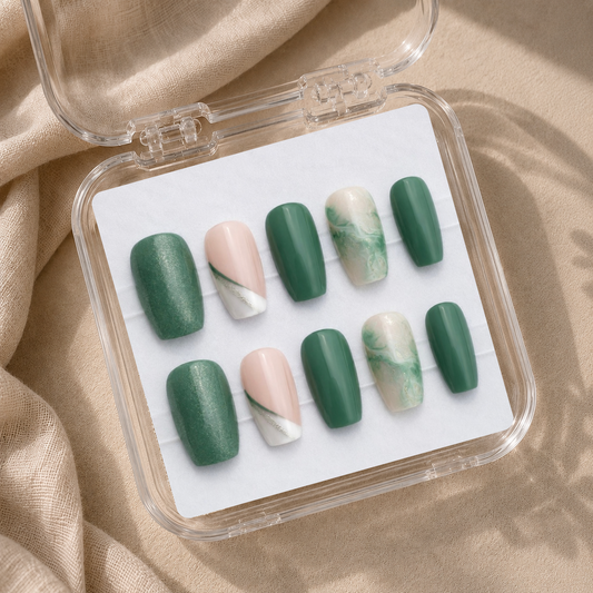 Sage Harmony – Vert sauge, marbré nacré & détails argentés - Amande