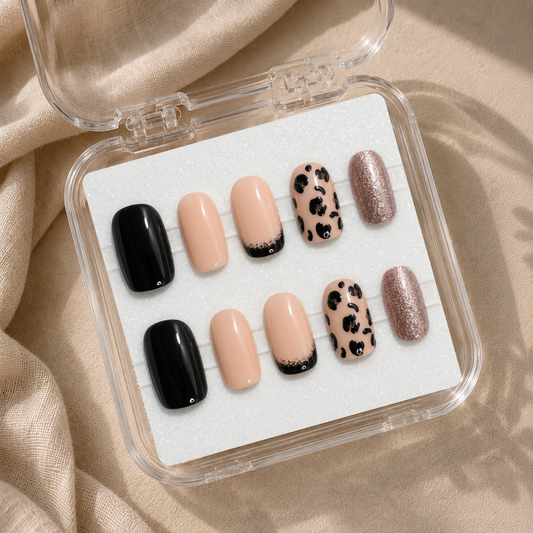 Wild Chic – Nude rosé, noir intense & léopard élégant - Amande